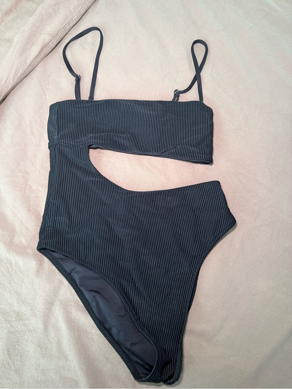 Frankie's Bikinis Black Ribbed One-Piece Cutout Swimsuit